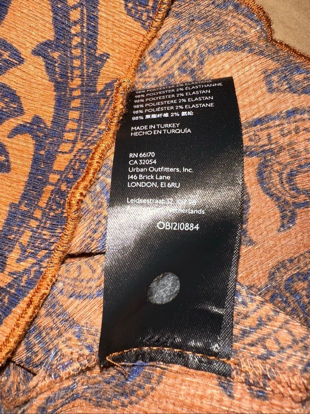 Urban Outfitters Size M Paisley Mock Neck Mini Dress Brown Blue Ribbed Stretch - Picture 8 of 10